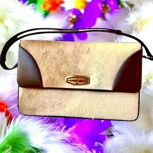 Vintage 70's Shoulder Handbag Pony Hair Brown and Cream Calf Leather